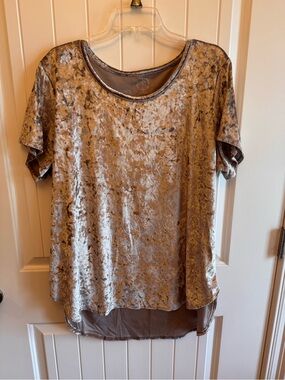 Crushed Velvet Short Sleeve High-Low Tee in Taupe